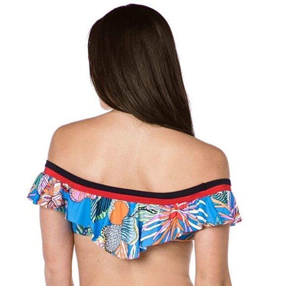 Trina Turk Women's Pacific Blue / Tahiti Tropical Leaf Print Ruffle Swim… - Picture 2 of 2